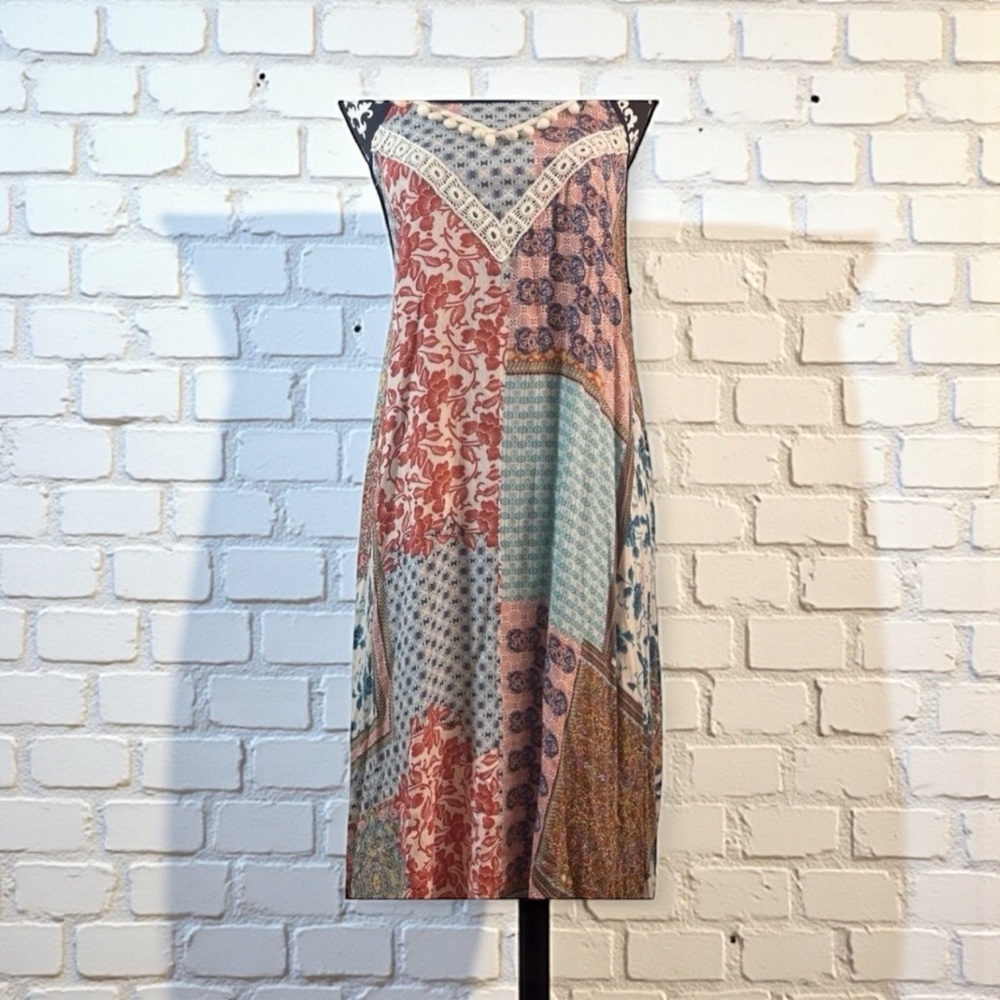 🔺SOLD🔺Kori America Boho Patchwork Maxi Dress Multicolor Floral Sleeveless - Picture 1 of 9